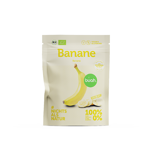 buah Snackpack Banane mit Vorder-, und Rueckansicht