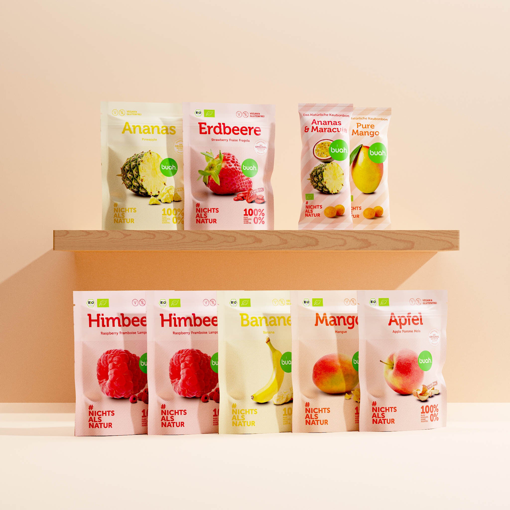 buah Family Probier-Set mit verschiedenen Snackpacks und Kaubonbons perfekt als Probier-Paket und für unterwegs