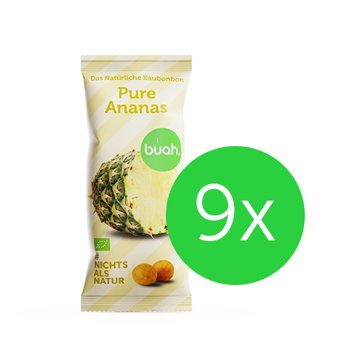 Produktbild Verpackung Ananas Kaubonbons von buah mit Badge 9x